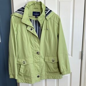 PL Mackintosh Hooded Green Jacket with Striped Lining